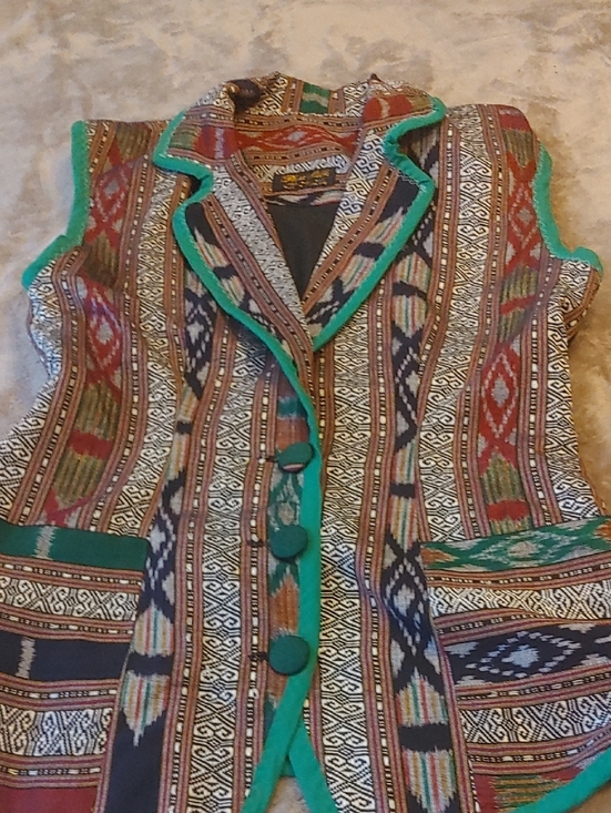 Thai Silks Jackets & Blazers - Boho Woven Patchwork Vest with Teal Trim